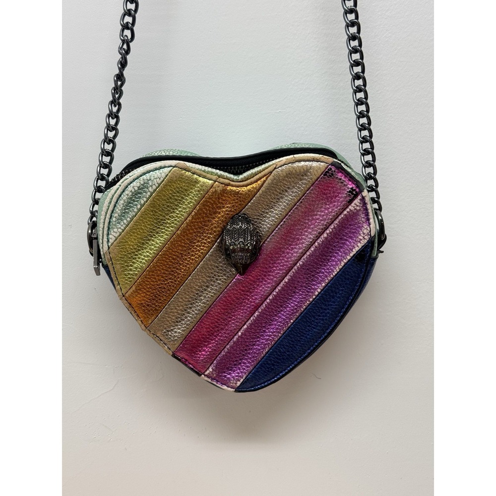 Kurt Geiger London Rainbow Heart Bag Kensington Metallic Leather Crossbody #25 - Picture 2 of 9